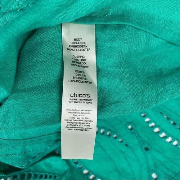 Chico's Jade Green Linen Eyelet Zip Up Jacket Size 0 - Picture 9 of 9